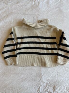 GAP Cream and Black Striped Turtleneck Sweater